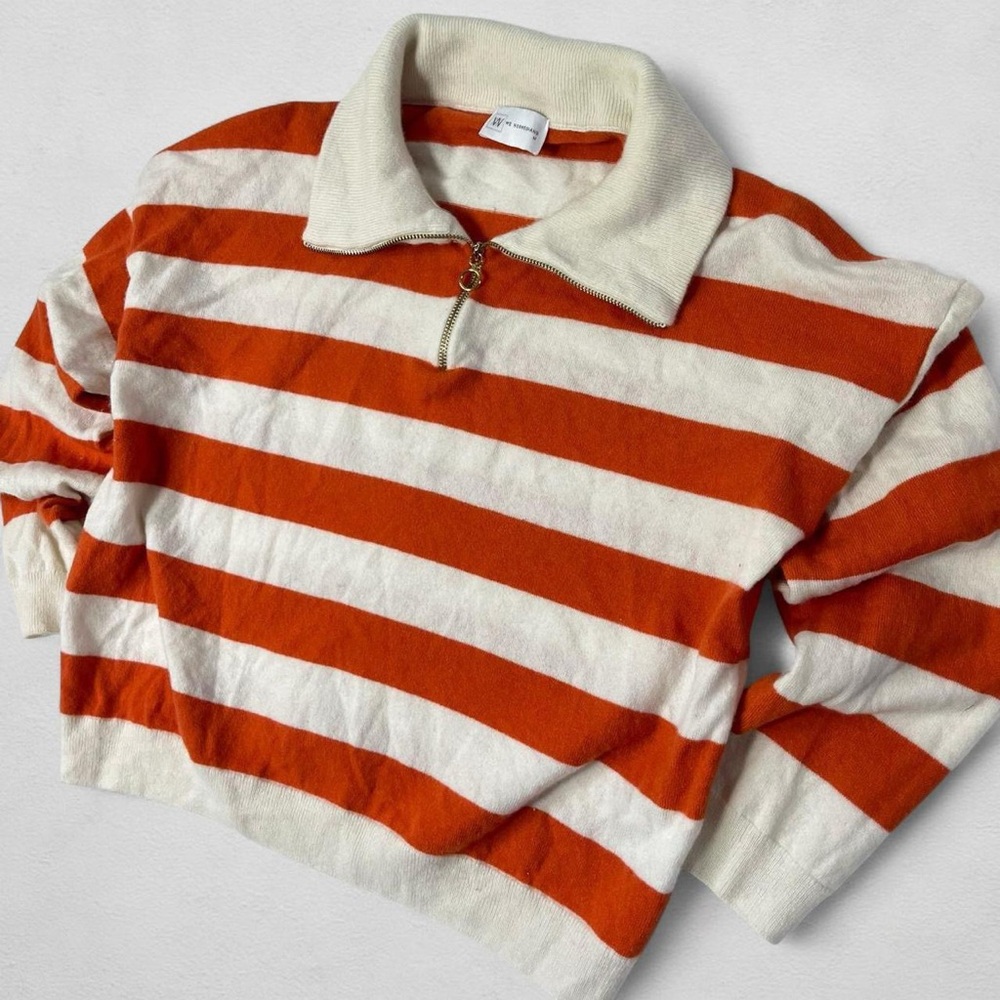 We Norwegians Striped Orange Quarter-Zip Collared Pullover Sweater